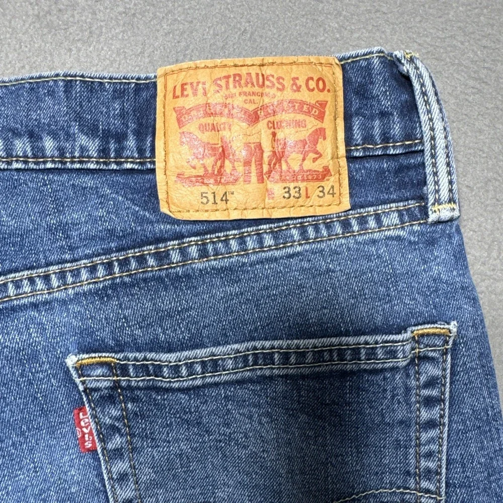 Levis 514 Jeans Mens 33x34 (32x33) Slim Straight Faded Distressed Workwear Denim